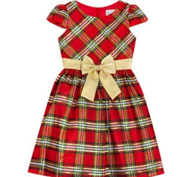 Little Girls 2T-16.5 Long-Sleeve Lurex Plaid Dress & Velvet Cardigan - Picture 4 of 6